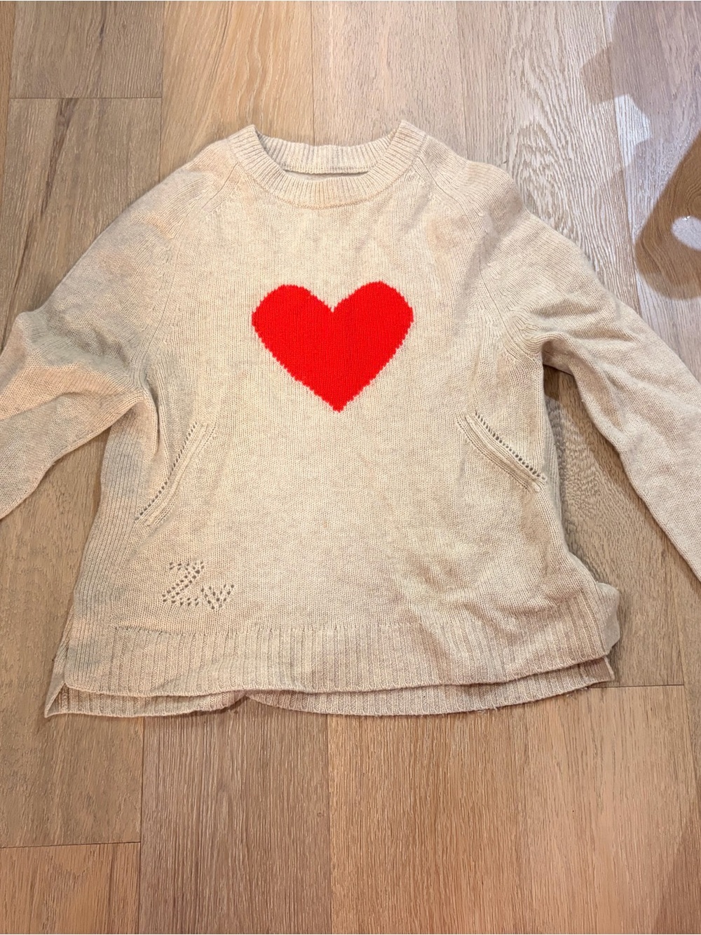 Zadig & Voltaire Cream Sweater with Red Heart Motif